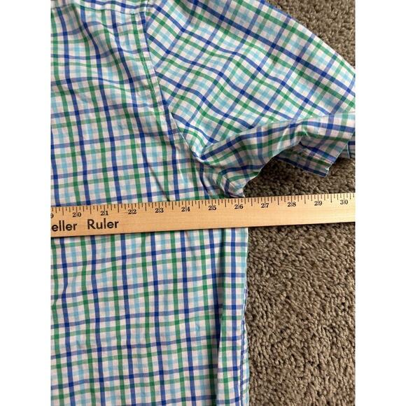 Chaps Button Up Shirt Mens XXL 2XL Blue Green Cotton Blend Short Sleeve FLAW - Picture 8 of 9